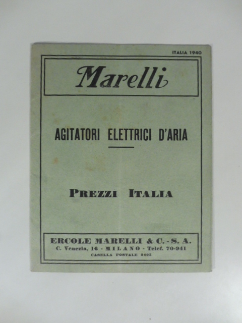 Marelli. Agitatori elettrici d'aria. Prezzi Italia, 1940